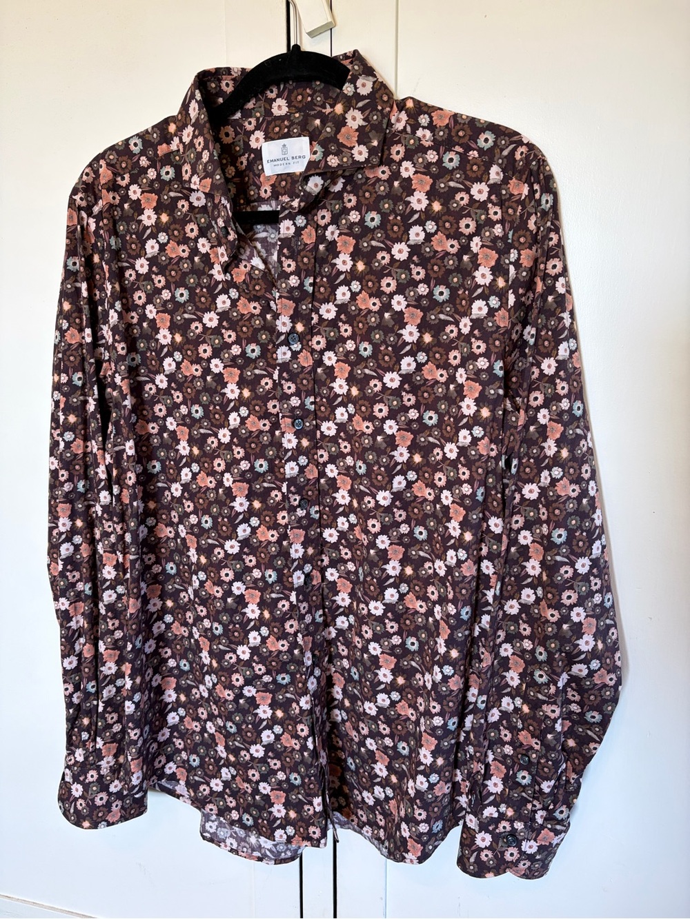 Premium Floral Button-Down Shirt - Brown/Pink